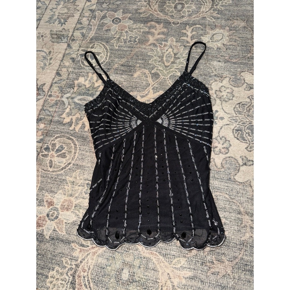 Vintage Y2K Express Black Beaded Tank Top Silver